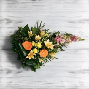 Moyenne Gerbe piquée de fleurs de saison 80cm orange livraison