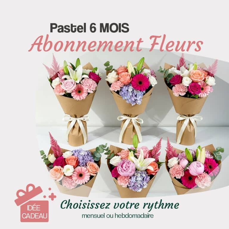 abonnement de bouquets de fleurs pastel rose 6 mois
