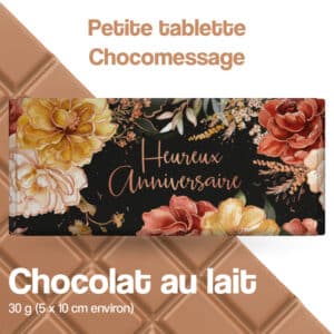 tablette chocolat message heureux anniversaire fleurs