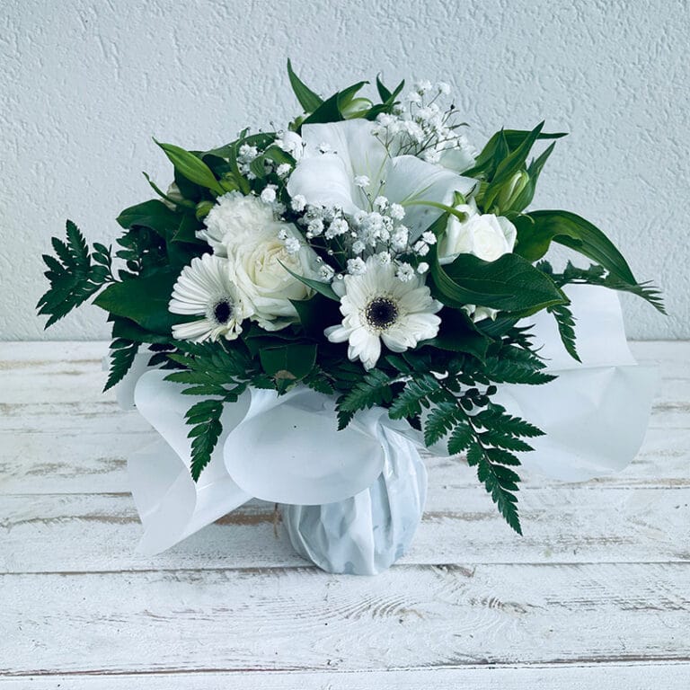 Petit Bouquet bulle d'eau de deuil blanc