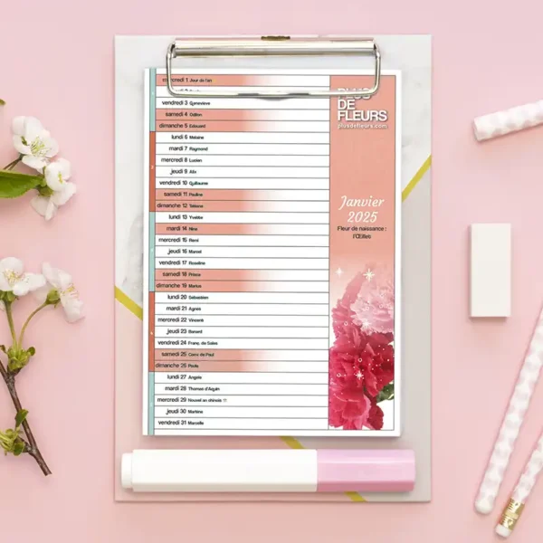 Calendrier Plus de Fleurs 2025 - à imprimer