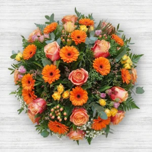 orangée - Coussin de deuil de fleurs de saison livraison