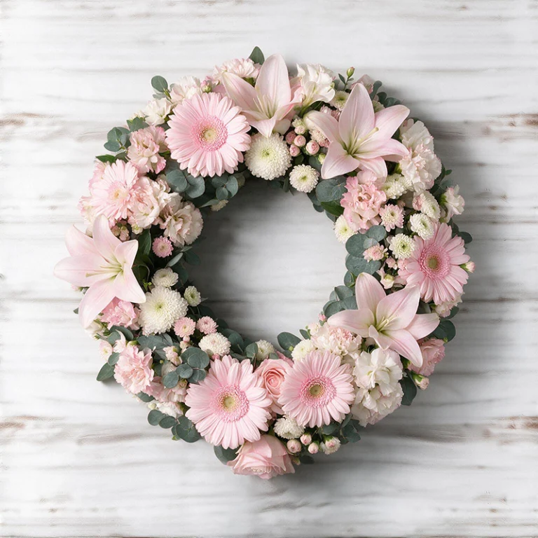 Couronne de fleurs de saison 50cm rose Couronne de deuil fleurie livraison