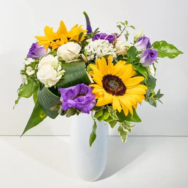 Soleil d'été bouquet rond tournesol lisianthus