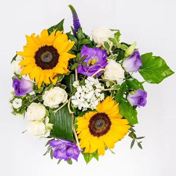 Soleil d'été bouquet rond tournesol lisianthus