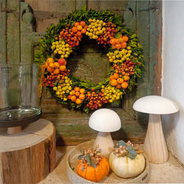 décor automne avec champignon lumineux